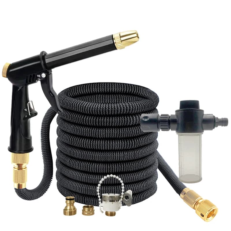 Kit Tubo da Giardino Retrattile Resistente, Kit Pistola ad Acqua ad Alta Pressione per Lavaggio Auto con Serbatoio Schiumogeno, Forniture per Pulizia Esterna