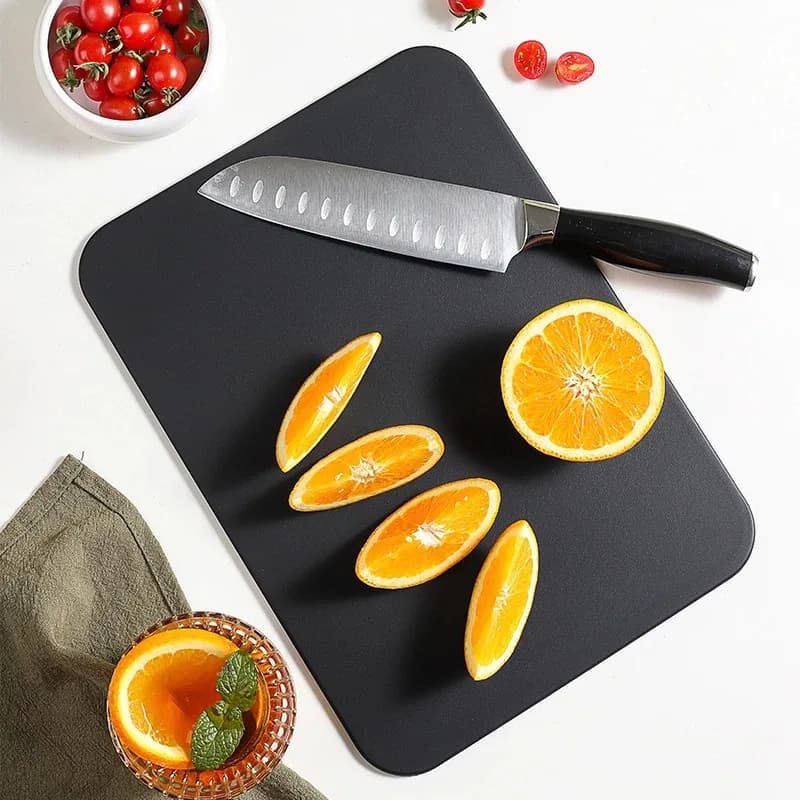 Tagliere bifacciale in plastica TPU, blocco da taglio rettangolare, vassoio da portata per pizza con pane bistecca, accessori da cucina, gadget, nero