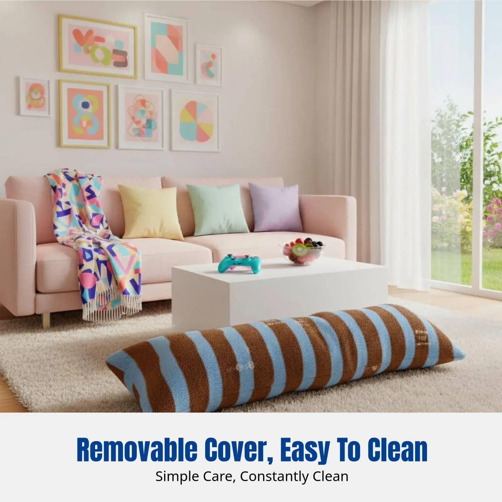 Cuscino Lungo Oversize in Peluche, Peluche Morbido, Motivo Celeste Carino, Design per Ragazze, per Comodino, Divano, Finestra a Bovindo, Fodera Rimovibile