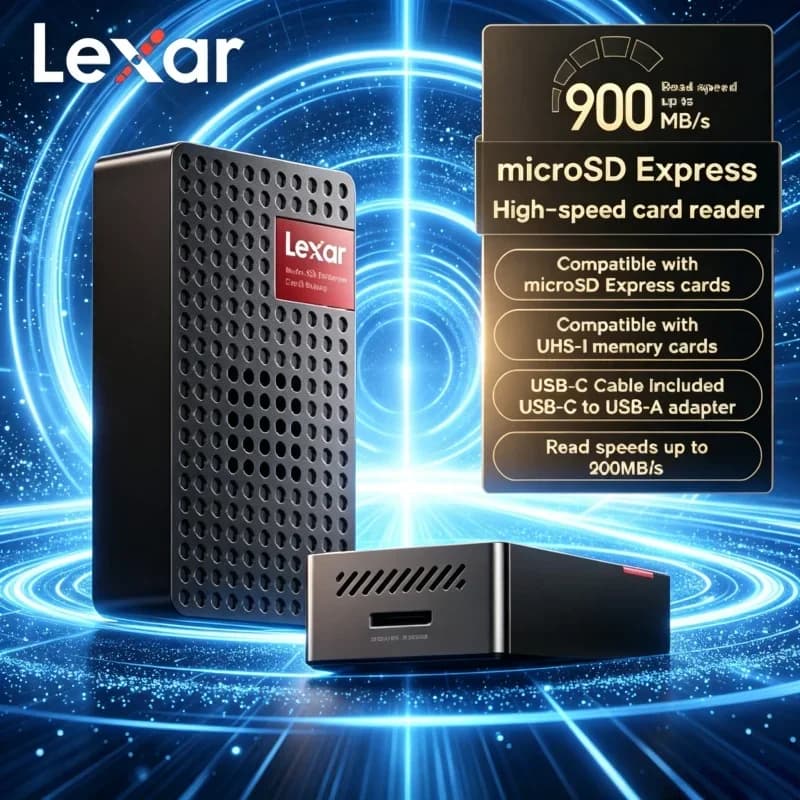 Lexar USB3.2 Gen2 Card Reader For microSD Express 900MB/s High‑Speed With Cooling Fan Fit UHS‑I UHS‑II TF Memory Cards