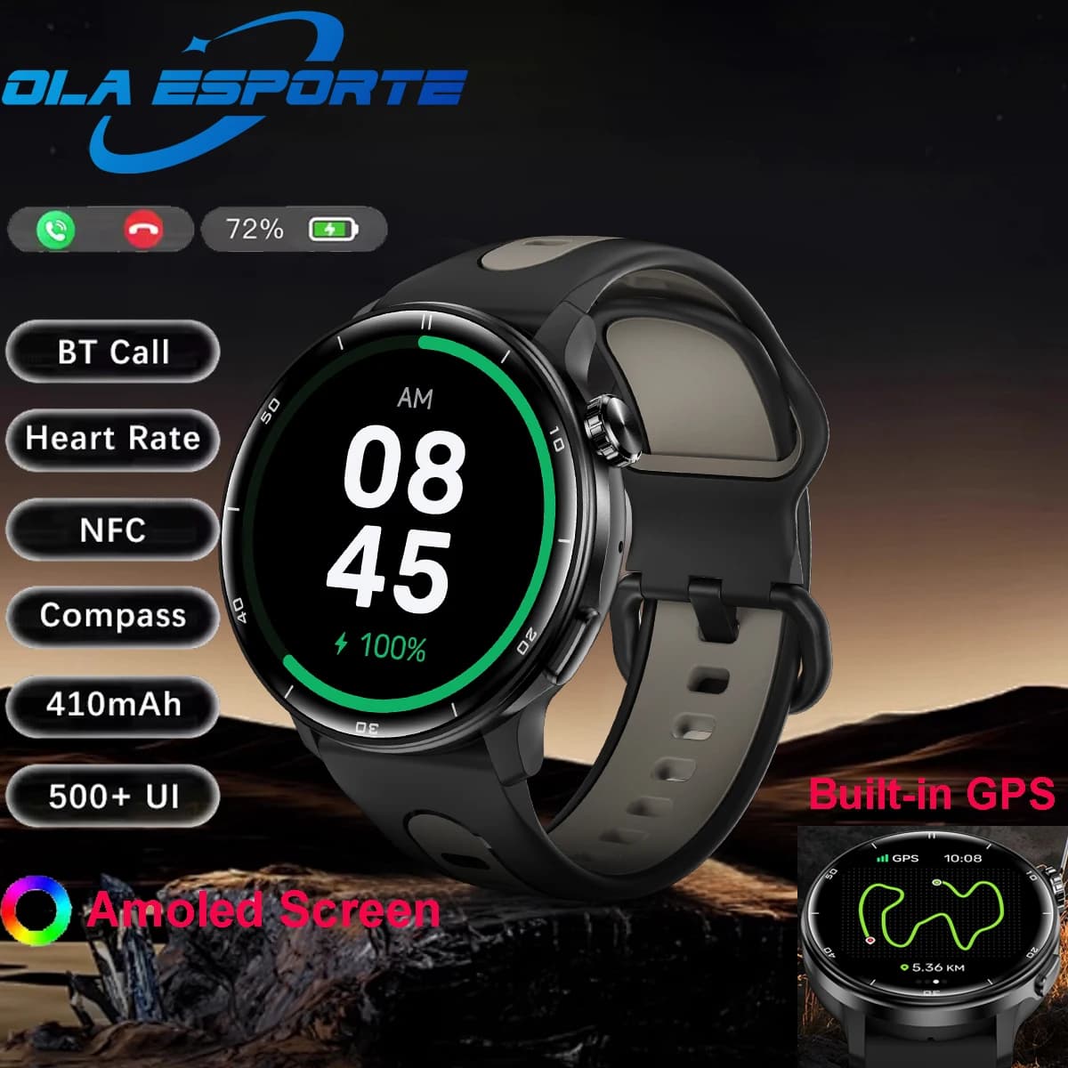 Real Integrated GPS Smart Watch for Men Woman Calling BT Military 5ATM Waterproof Outdoor Sports SmartWatch Compass