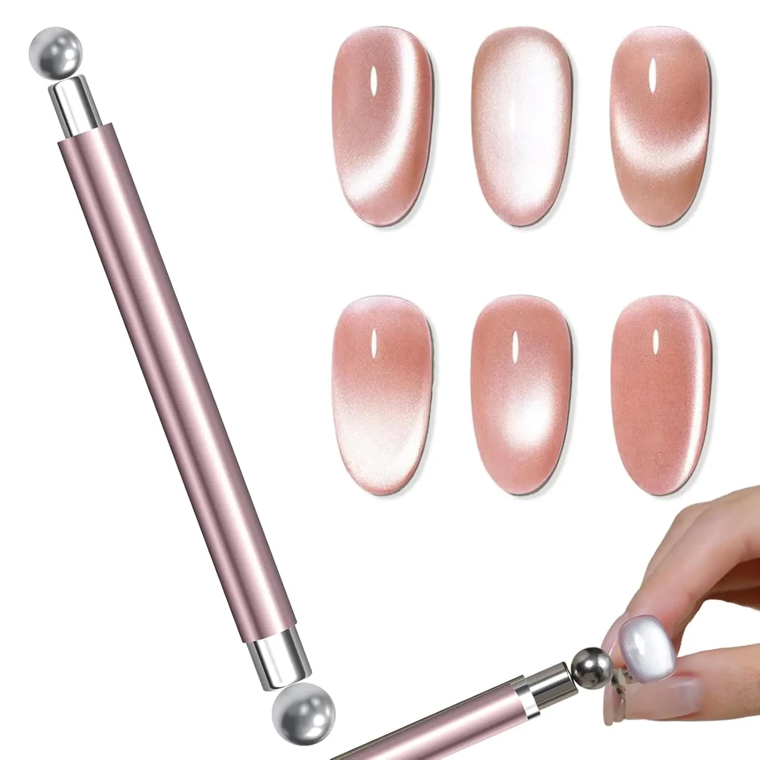 Cat Eye Magnetic Ball with Magnetic Stick Tool Set for Nails Magnetic Pen Strong Double Head Magnetic Pen Supplies for Gel Nails Cat Eye 3D