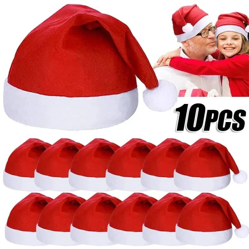 10/1 pz Cappelli Di Natale Rosso Unisex Per Adulti Bambini Cappelli di Babbo Natale Capodanno Buon Natale Caps Festival Decorazione Del Partito di Natale forniture