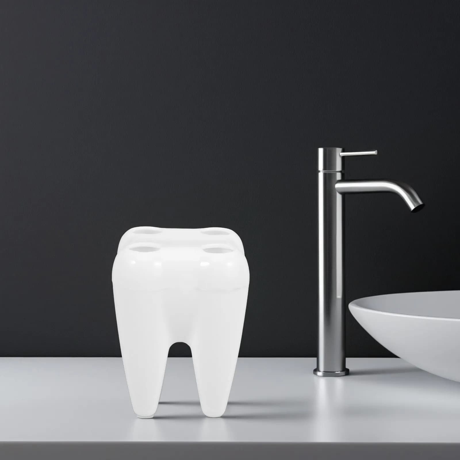 Set di 2 Portaspazzolini alla Moda, Organizzatore Compatto per Bagno con Fori di Ventilazione, Supporto a Forma di Dente per Adulti