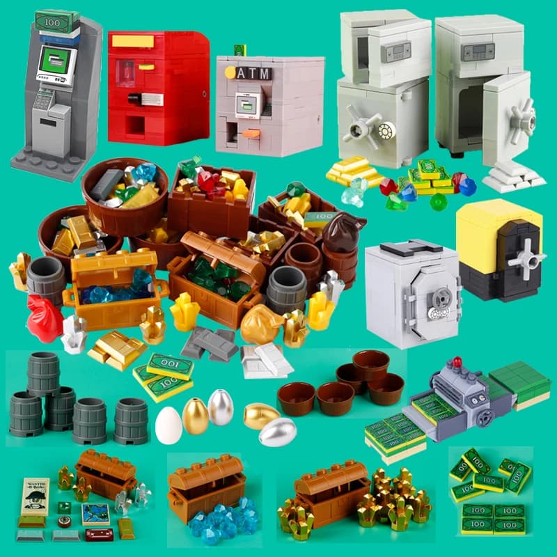 USD ATM Cassetta di sicurezza Tesoro Building Blocks Pirata medievale Chiave d'oro Minerale d'uovo d'argento Piastrelle stampate con diamanti Mattoni fai da te Giocattolo per bambini 3069