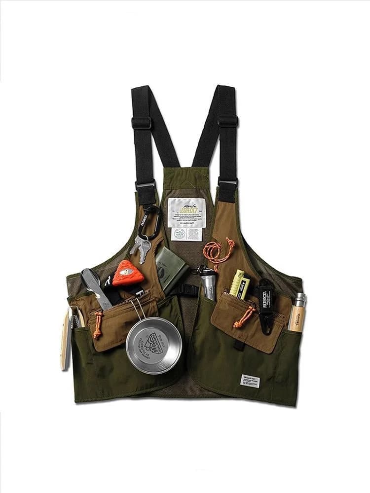 Gilet da pesca tattico funzionale multitasche per uomo e donna con logo personalizzato High Street, colore a contrasto elegante e casual