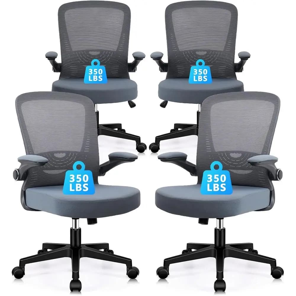 Sedia Girevole Ergonomica con Schienale in Rete e Supporto Lombare, Altezza Regolabile, Set di 4 Sedie da Ufficio Grigie per Casa e Sala Conferenze