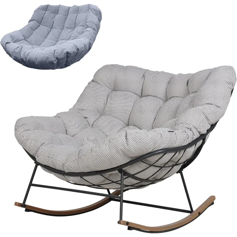 sedia a dondolo da esterno con 2 cuscini, sedia a dondolo papasan rivestita elettronica con cuscino, sedia a dondolo reclinabile oversize da esterno per patio