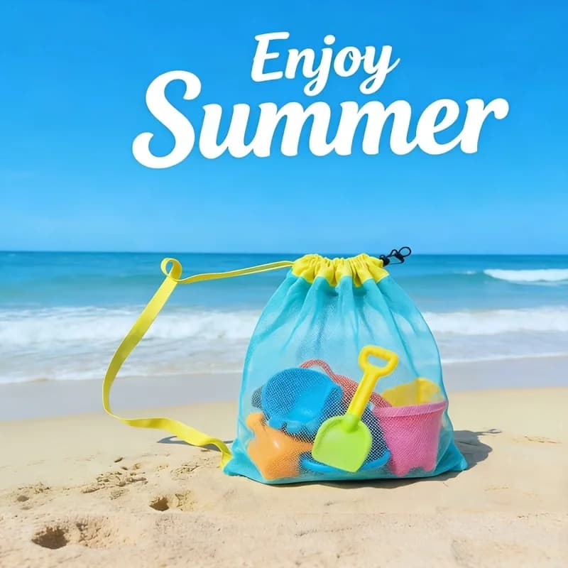 Extra Large Drawstring Mesh Crossbody Beach Storage Bag Sandproof Breathable for Shells Towels Clothes Outdoor Travel Swimming