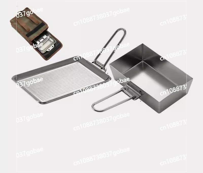 Stainless steel pan for picnic, kitchen pan for steaks with detachable handle, thickened portable pan