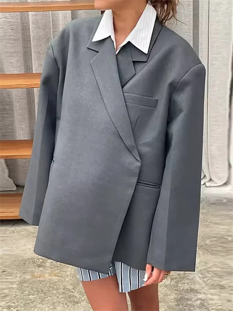 Pop Pop Moda Donna Blazer Manica lunga Risvolto Bottone laterale Giacca da abito 2025 Capispalla da lavoro per ufficio da donna con intaglio primaverile