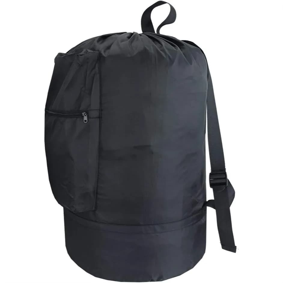 Zaino Portabiancheria Lavabile con Tasca con Cerniera, Borsa per Vestiti Resistente, 2 Robuste Cinghie Regolabili con Coulisse