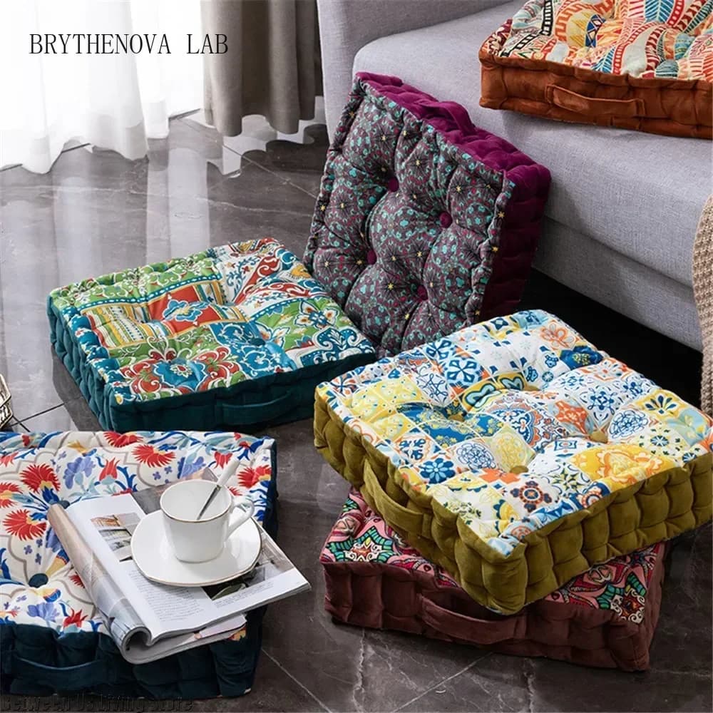 Bohemian Cushion Mandala Floor Seat Cushion Square Seat Velvet Pillow Yoga Japanese Tatami Mat for Reading Nook Party Decoration