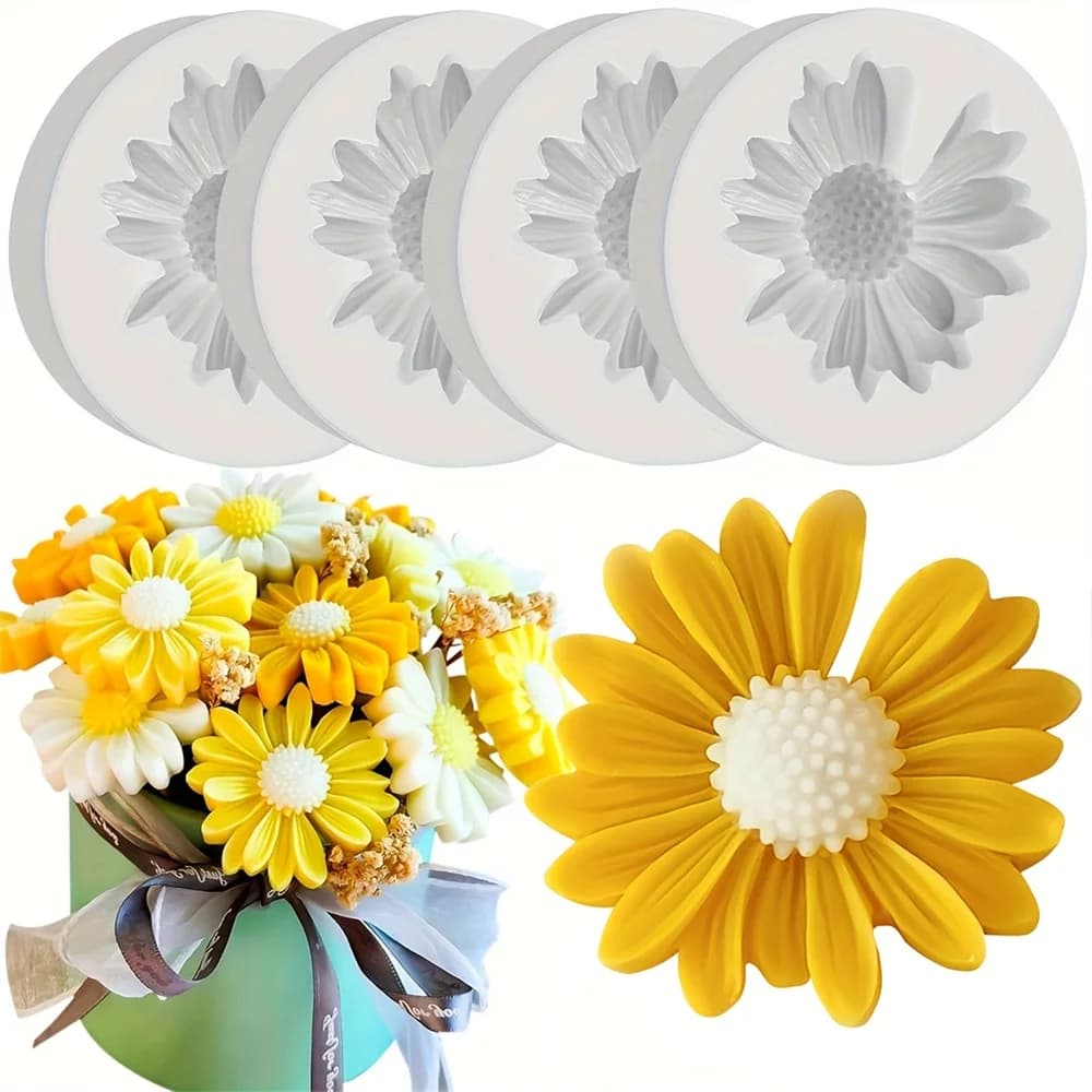 4 pezzi di stampo in silicone con fiore margherita, tazza profumata, candela, stampi per ornamenti in gesso profumato, durevoli, facili da sformare per regali di decorazioni per la casa