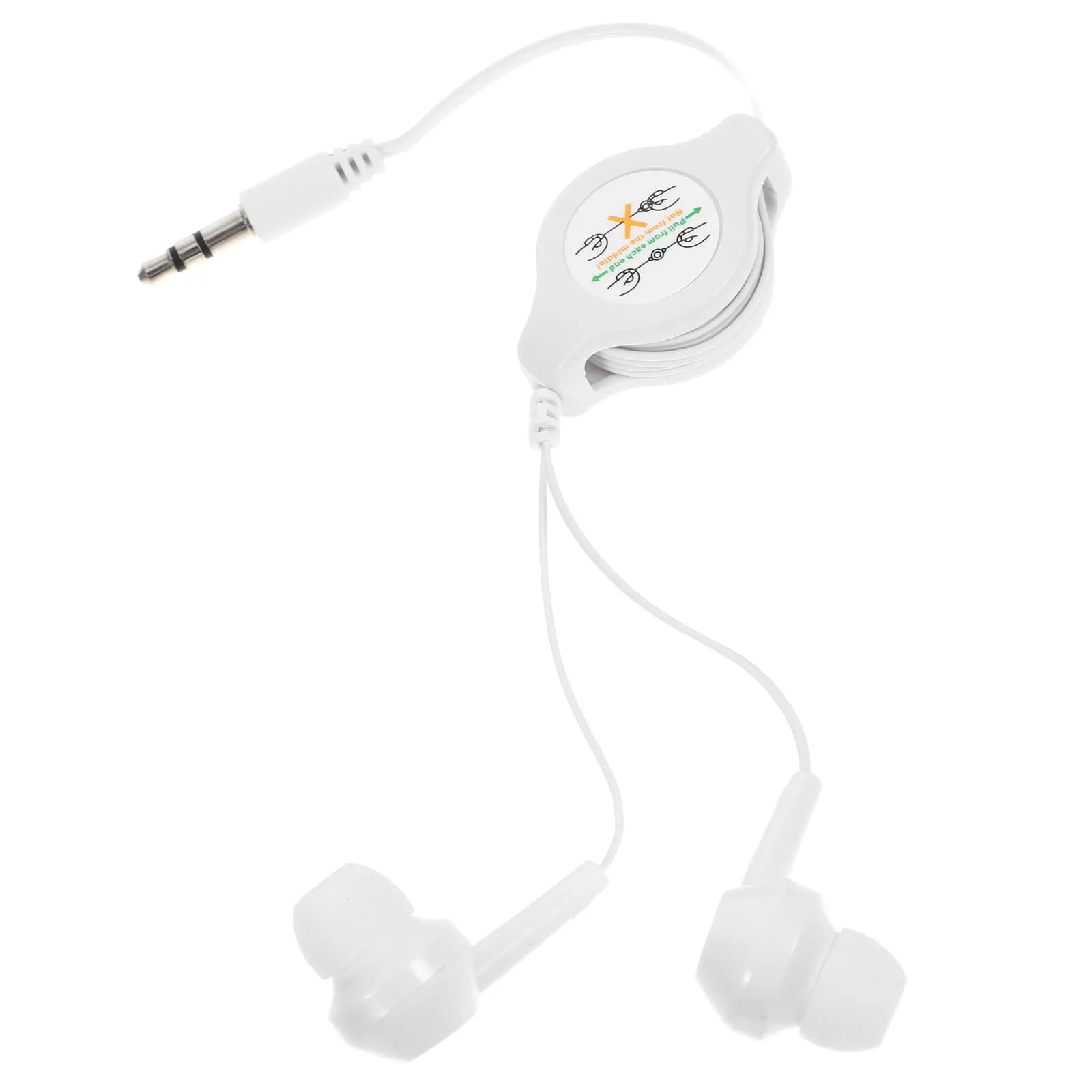 Auricolari In-Ear Retrattili a Doppia Estrazione Mp3, Leggeri, Telescopici, Cablati, Portatili, Bianchi