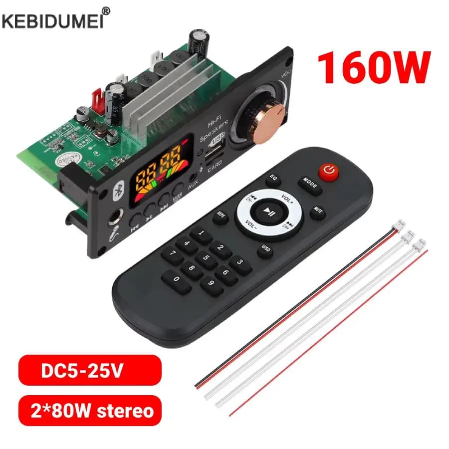 160W Amplificatore Bluetooth FAI DA TE MP3 WAV Scheda di Decodifica DC 12V 2*80W Auto Senza Fili USB Lettore MP3 Slot Per Schede TF USB FM con Microfono