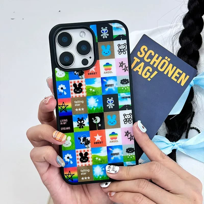Chessboard Pattern Rabbit Cow Fashion Retro Phone Case For iPhone 17 AIR 16 15 14 13 12 11 PRO MAX 7 8 PLUS Dustproof Cover