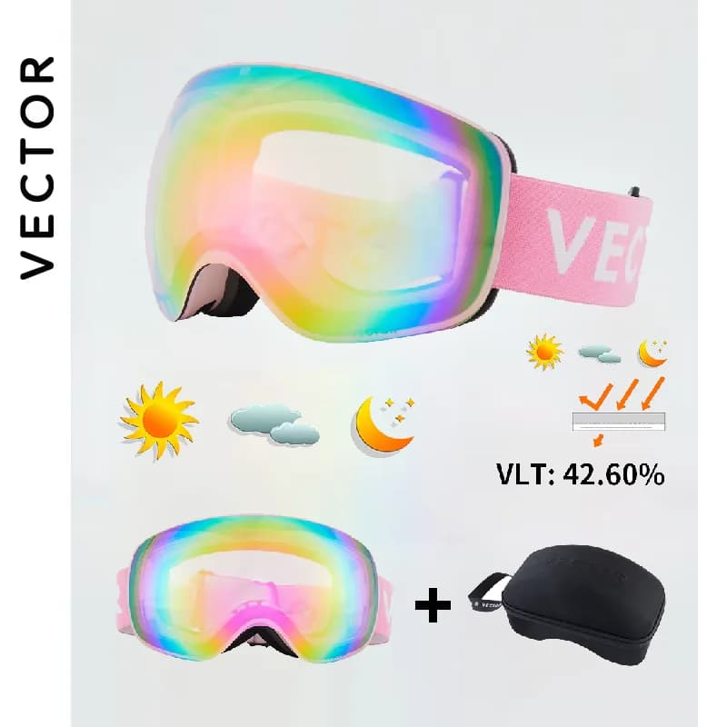 VECTOR Adult Magnetic Ski Goggles Dual-Layer Anti-Fog Spherical Ski Goggles UV400 Snow Protection Glasses for Men and Women 2026