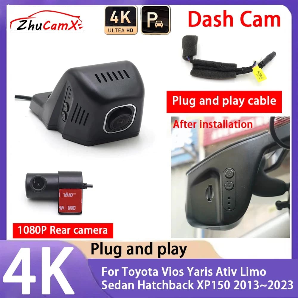Telecamera ZhuCamX 4K 2160P Plug and Play UHD Dash Cam con Visione Notturna per Toyota Vios Yaris Ativ Limo Sedan Hatchback XP150 2013~2023