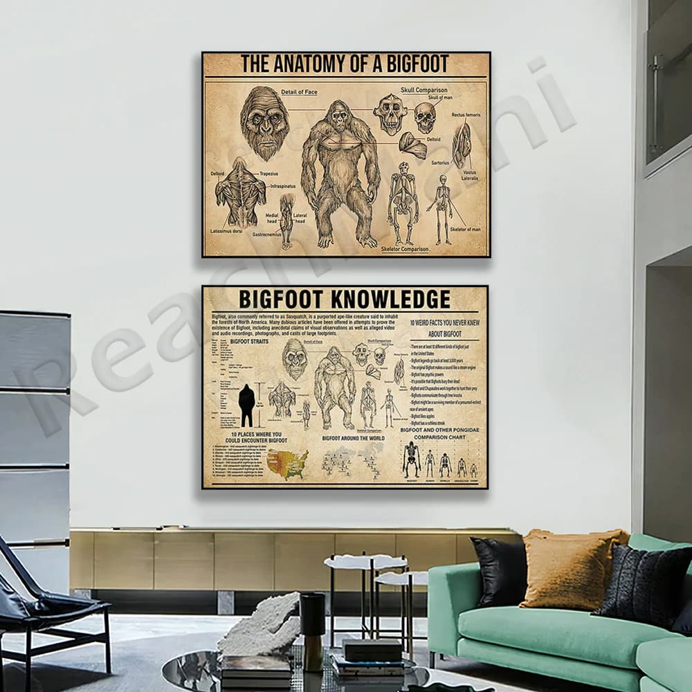 Bigfoot Anatomy Poster, Bigfoot Knowledge Poster, Bigfoot Lover, Retro Bigfoot Poster, Sasquatch Art Poster