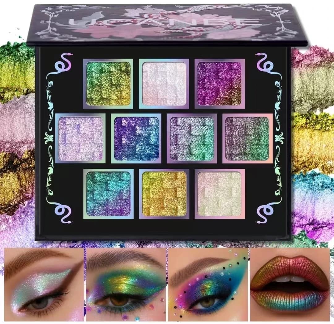 Palette Ombretti Ucanbe Chameleon 10 Colori Glitter Shimmer Altamente Pigmentati Fine Scintillanti Sfumabili Lunga Durata Trucco Occhi 7g