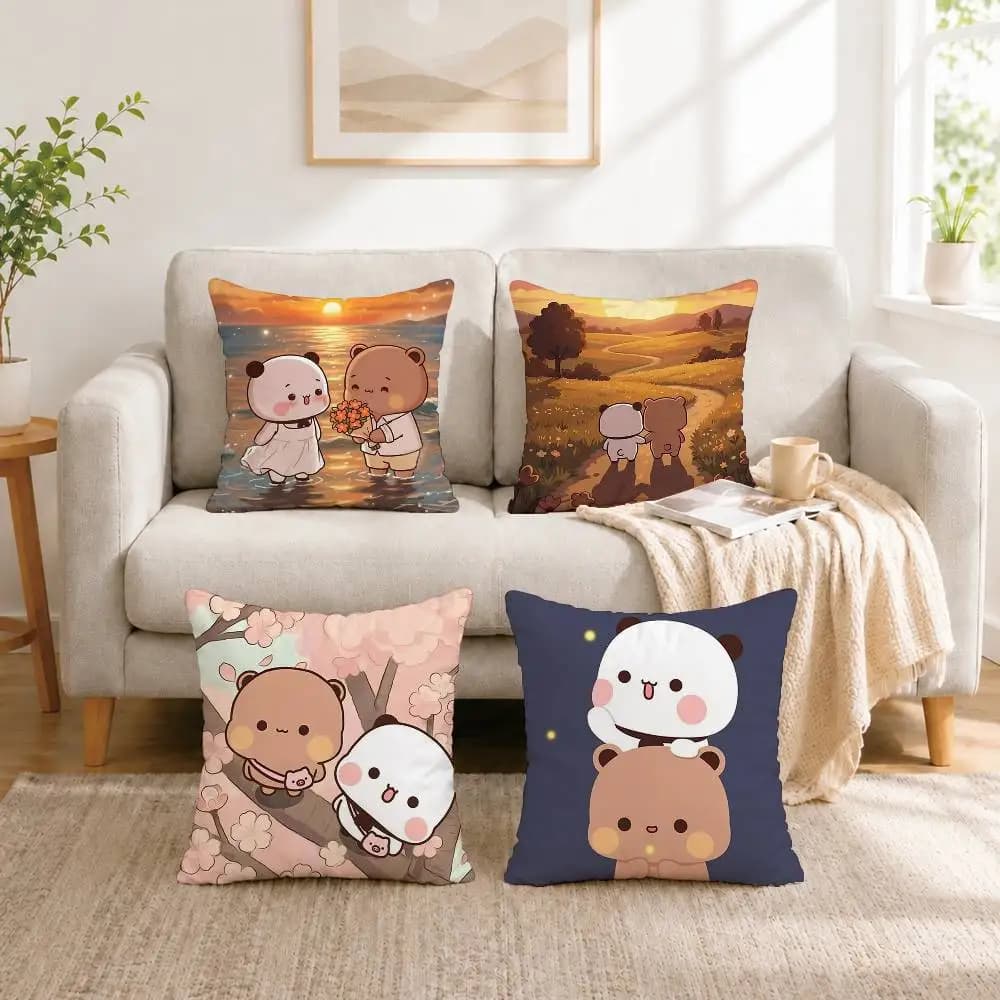 Cute cartoon Bubu and Dudu couple Pillow Case Square Double-Sided Sofa Cushion Cover Bedroom Bedside Pillow Gift