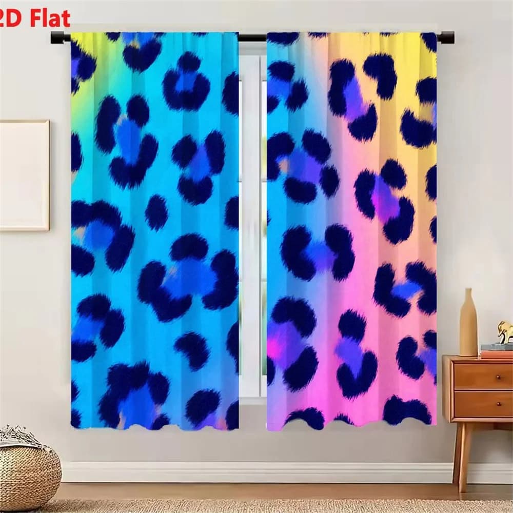 2Pcs Curtains 2D Flat Leopard - Print Spots Seamless Pattern With Gradient Background Yellow Pinkish Blue - Purple Psychedelic R
