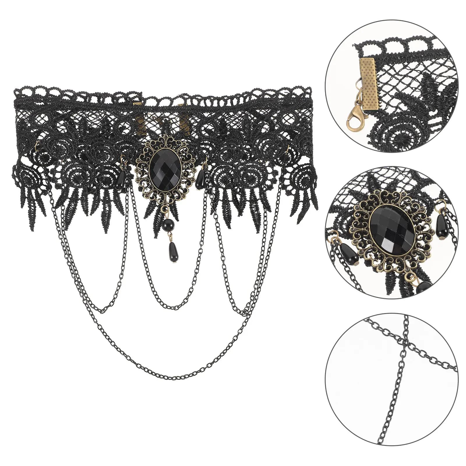 Adjustable Black Lace Gothic Necklace, Choker Victoriano Lolita, Punk Dress Accessories, Jewels with Lace Collector for Halloween Costume