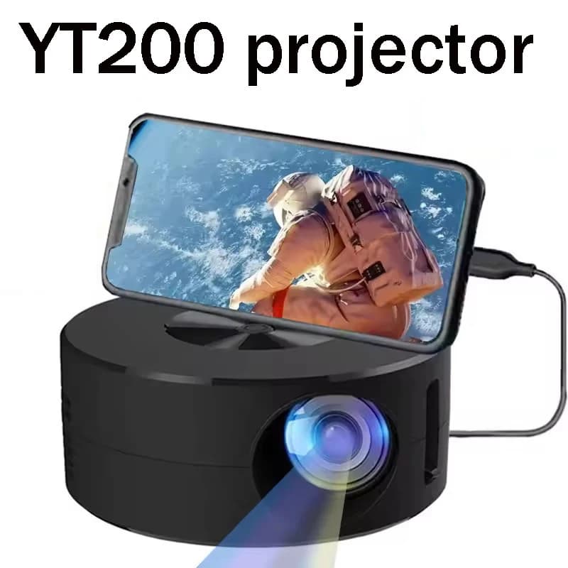 Proiettore YT200 LED HD per 4K HD Android iOS, Proiezione Schermo su Schermo, Home Cinema, Esterno, Supporto 1080p, Proiettore Smart Portatile
