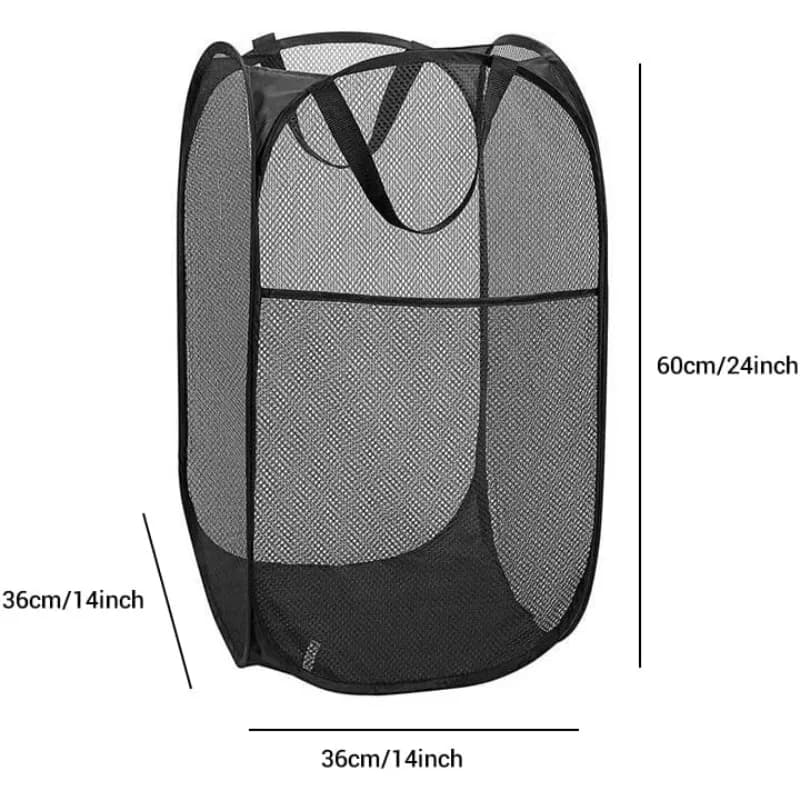 Cesto portabiancheria portatile in rete, apertura ampia, traspirante, pieghevole, salvaspazio, per dormitorio, viaggi, bagno