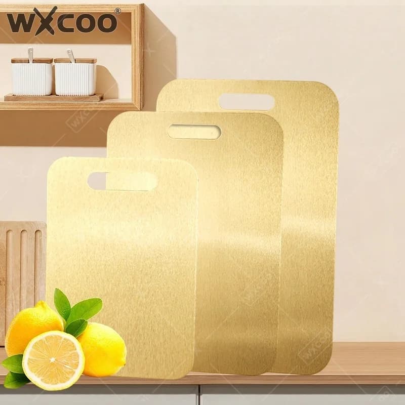 WXCOO 1-3PCS Stainless Steel Cutting Board Double Sided Anti-Slip 304 Chopping Boards Food Grade Kitchen Chopping Boards Gold