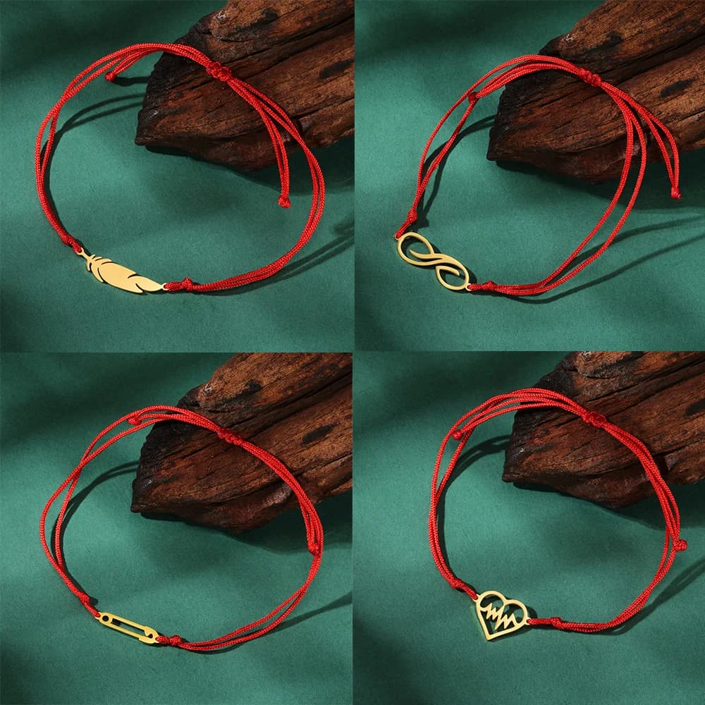 Cazador Feather Infinity Paper Clip Charm Wax Rope Bracelet for Women Stainless Steel Hand Bracelet Jewelry Valentine's Day Gift