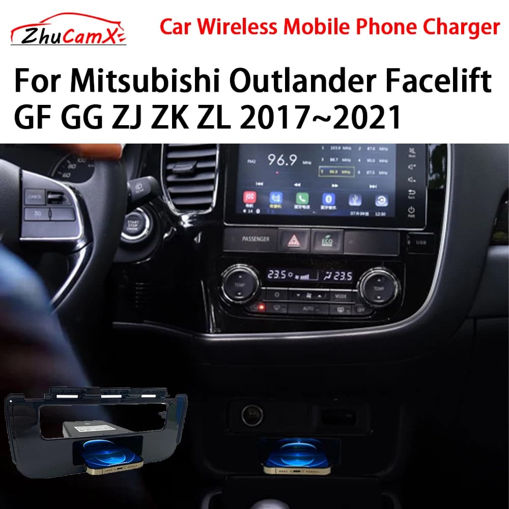 Caricatore per telefono cellulare wireless per auto Console centrale di archiviazione QI 18W iPhone ricarica rapida per Mitsubishi Outlander Facelift 2017-2021
