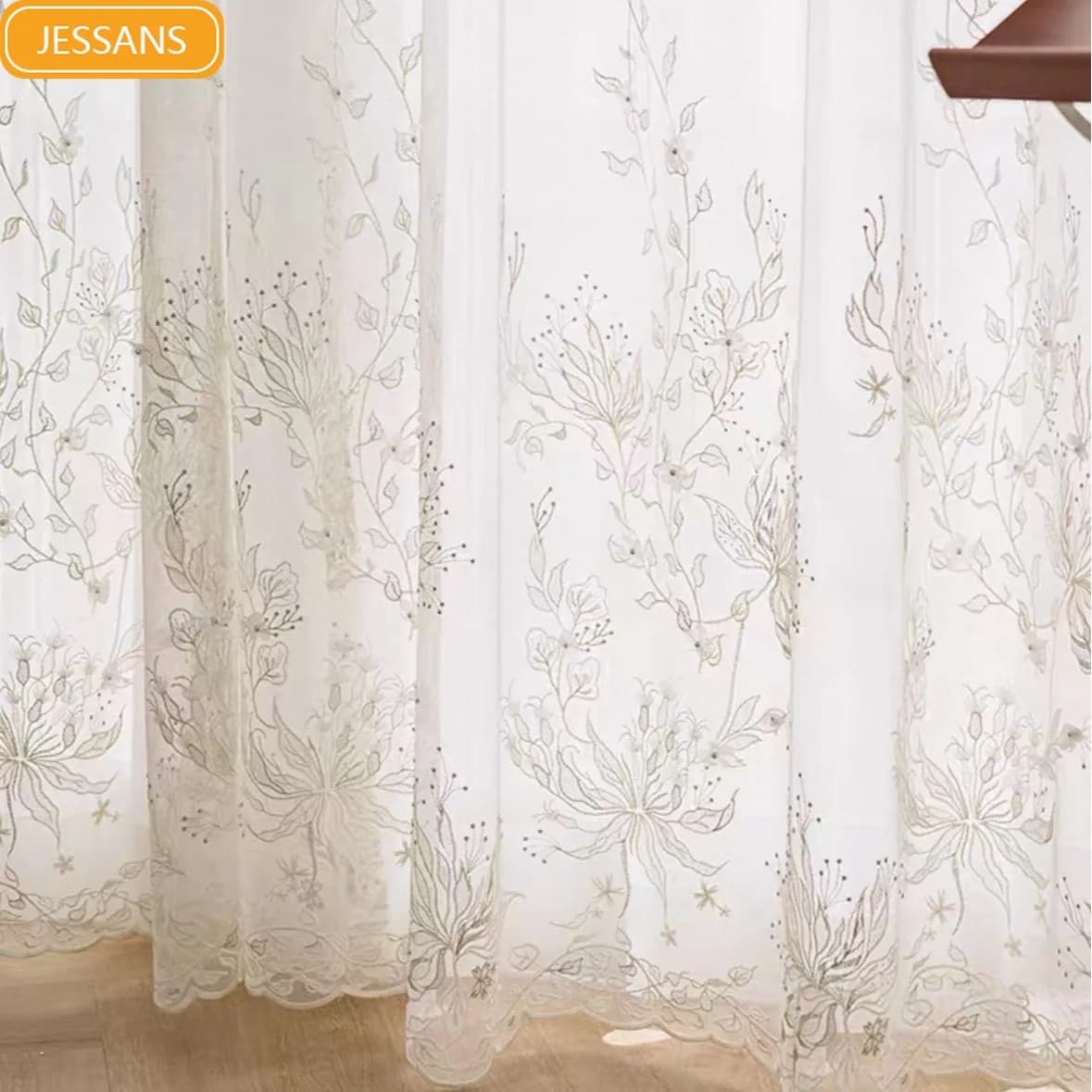 White Embroidered Flower Jacquard Curtain Living Room Bedroom Balcony Customized Window Screen Float Window Finished Product