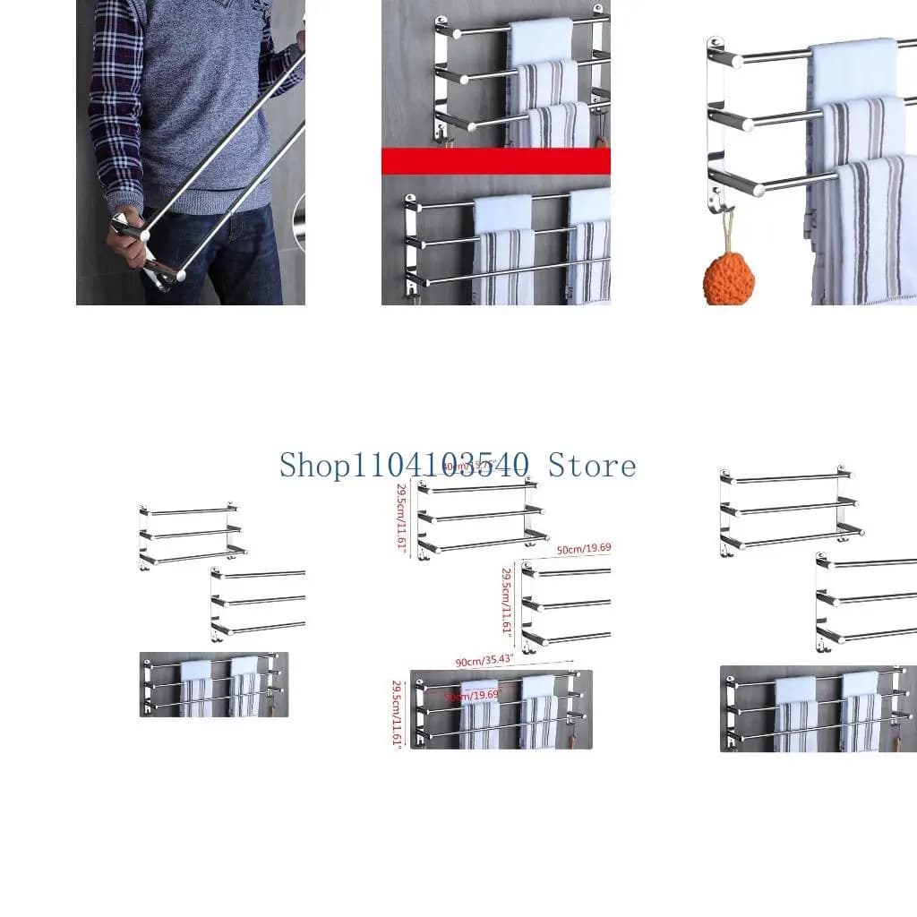 02DC Stretchable Adjustable Stainless Steel Towel Bar 3-Tier Flexable Bathroom Rack Wall-Mounted Hand Towel Dish Cloths Hanger