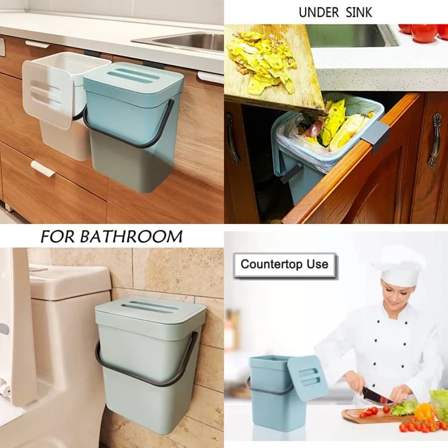 Contenitore per Compostaggio da Interno, Secchio per Compost Sigillato e Montabile, Bidone per Rifiuti Alimentari da Appendere in Cucina, 1,3 Galloni/5L Blu