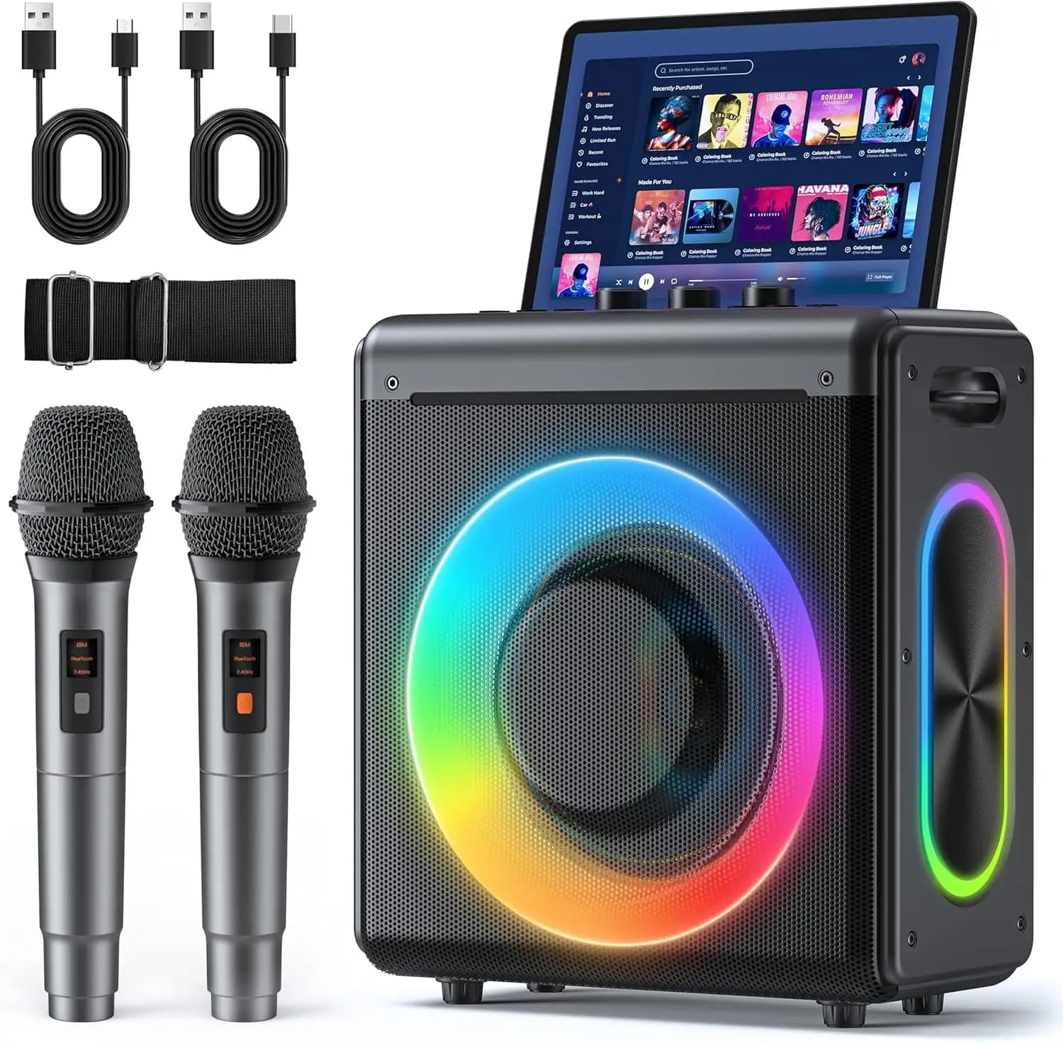 Macchina per Karaoke Portatile con Microfoni Wireless, Altoparlante Bluetooth per Feste in Casa, Supporta TWS/TF/USB/AUX