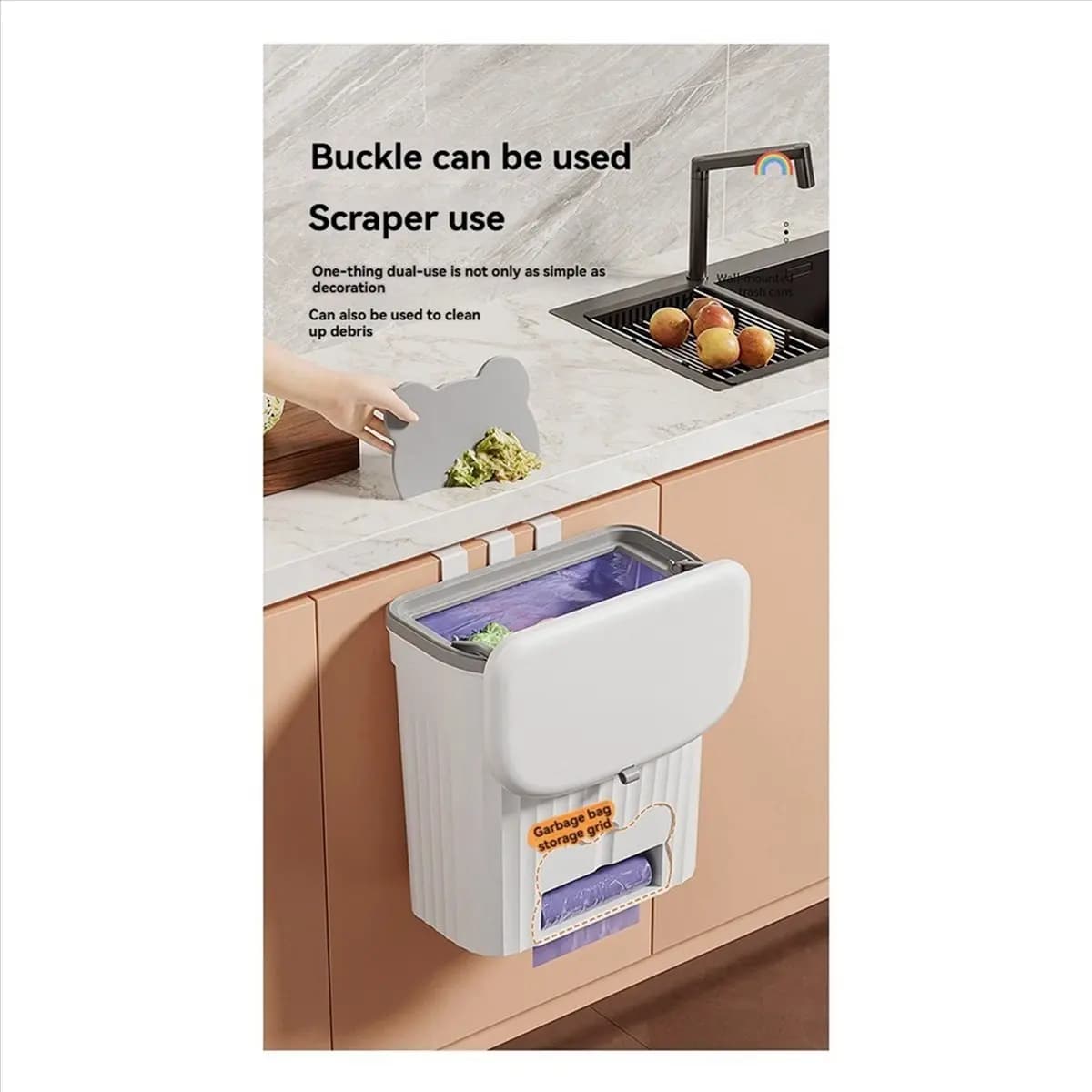 Cestino della spazzatura da cucina A75K Cestino della spazzatura a parete con coperchio Cestino della spazzatura sospeso Bidone della spazzatura per lavello dell'armadio Bidone del compost 8,5 L
