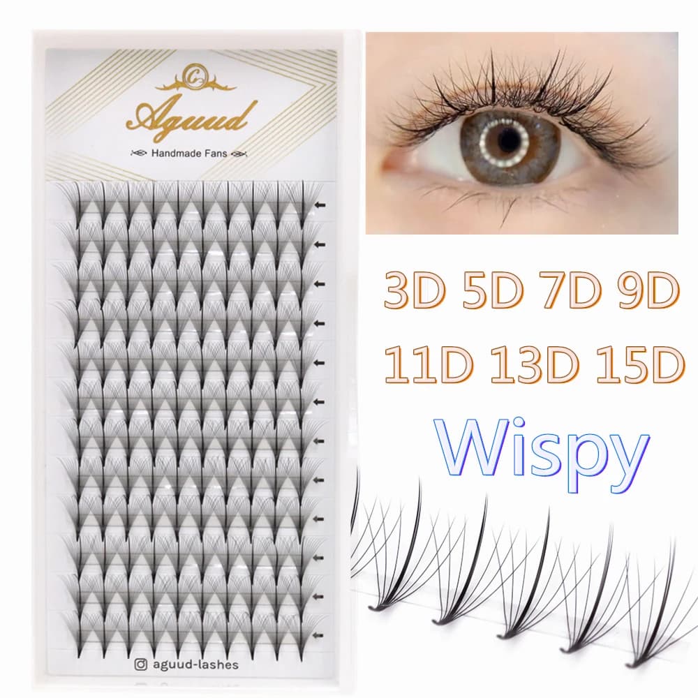Finte AGUUD Eyelash with Base Appuntita, Wispy Effect, Premade Fans 3D/5D/7D/15D, Russian Hybrid Volume, Synthetic Visoon Eyelash Extensions for Make-up