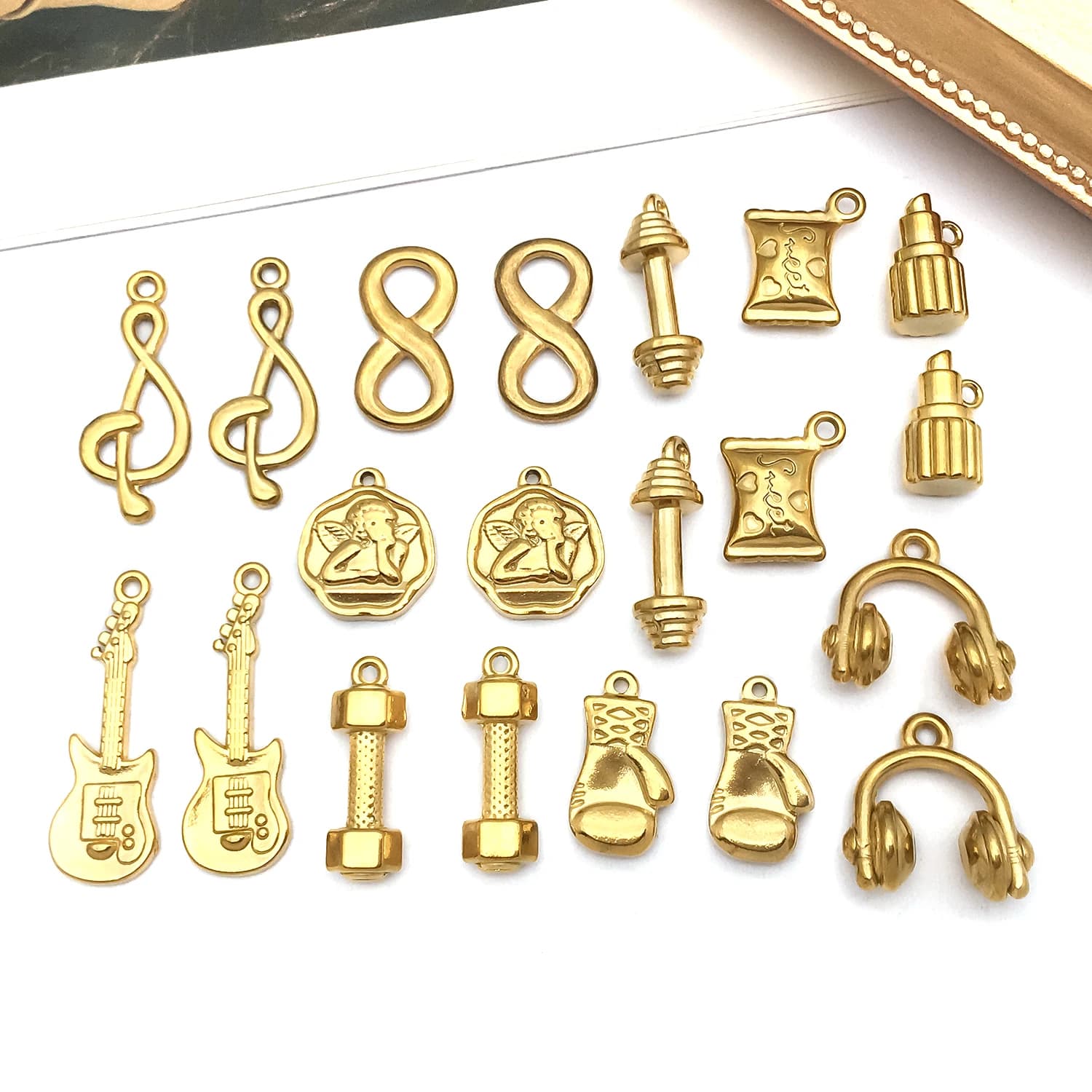 5 pieces of stainless steel musical instruments, angel sports pendants, candies, guitar, pendants with handlebars for accessories for creating diy jewellery