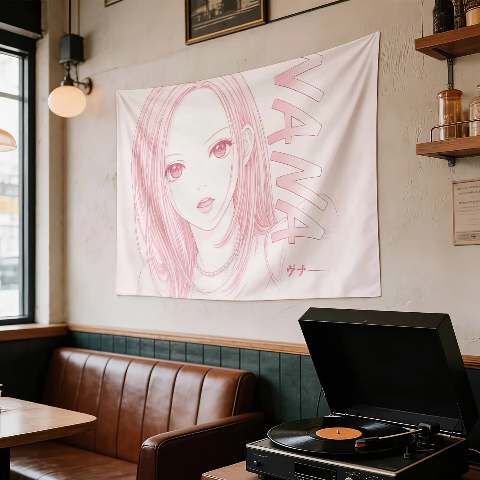 VIKAMA Komatsu Nana Pink Thread Tapestry, Japanese Girl Style Wall Hanging for Bedroom Home Decor