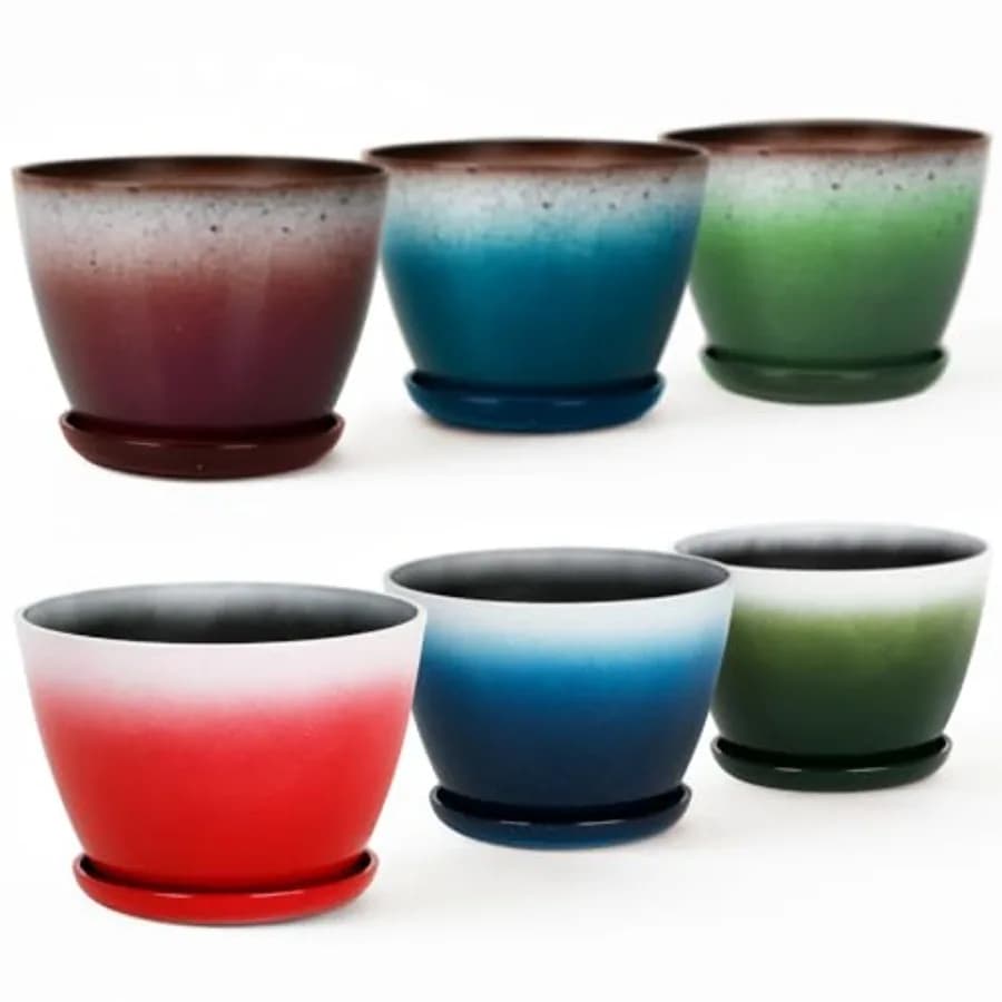 Set di 6 Vasi Rotondi in Plastica da 8 Pollici per Giardino - Piccoli Vasi Multicolore Lucidi con Foro di Drenaggio e Sottovaso - Home D