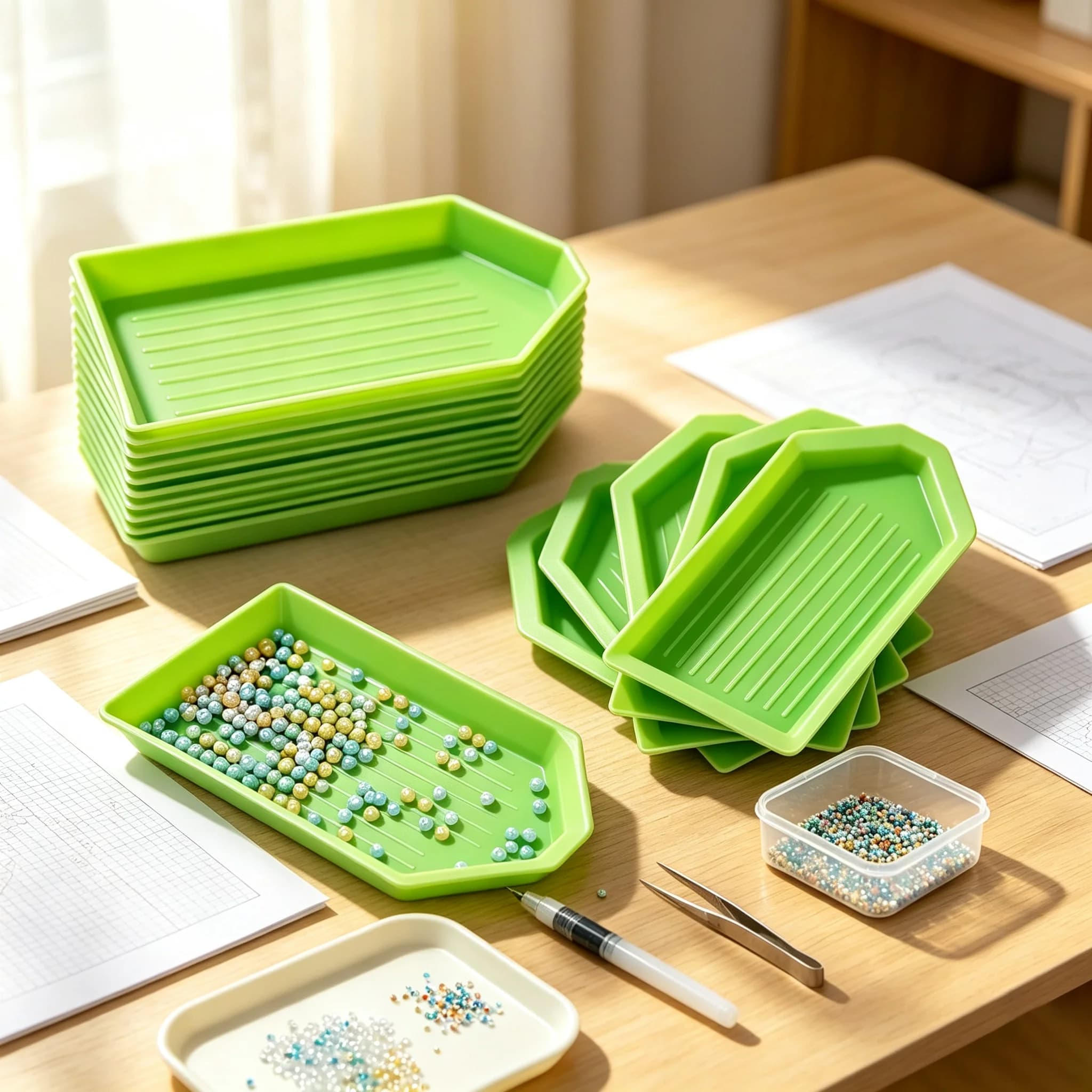 6-Piece Plastic DIY Rhinestone Craft Tool Tray, Diamond Painting Supplies and Tools