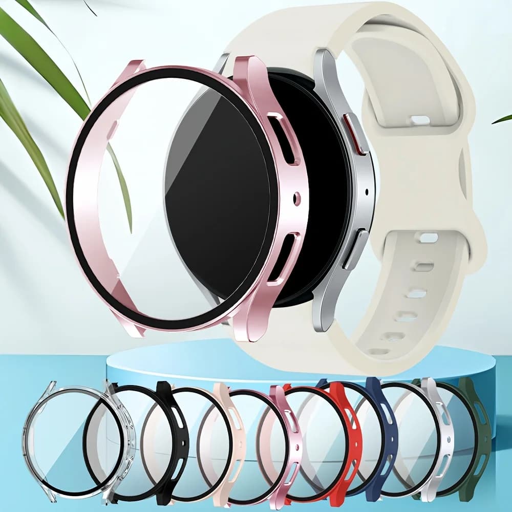 Custodia in vetro temperato + PC per Samsung Galaxy Watch 7/6/5/4, cover 40/44mm, protezione completa dello schermo, accessori per smartwatch