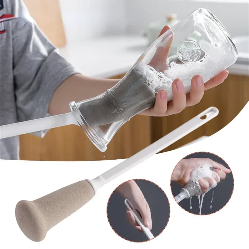 Prodotti per la pulizia della cucina Spazzola in spugna con manico lungo Spazzola per la pulizia delle bottiglie Spazzola per biberon Bevande Brocche Detergente Utensili da cucina
