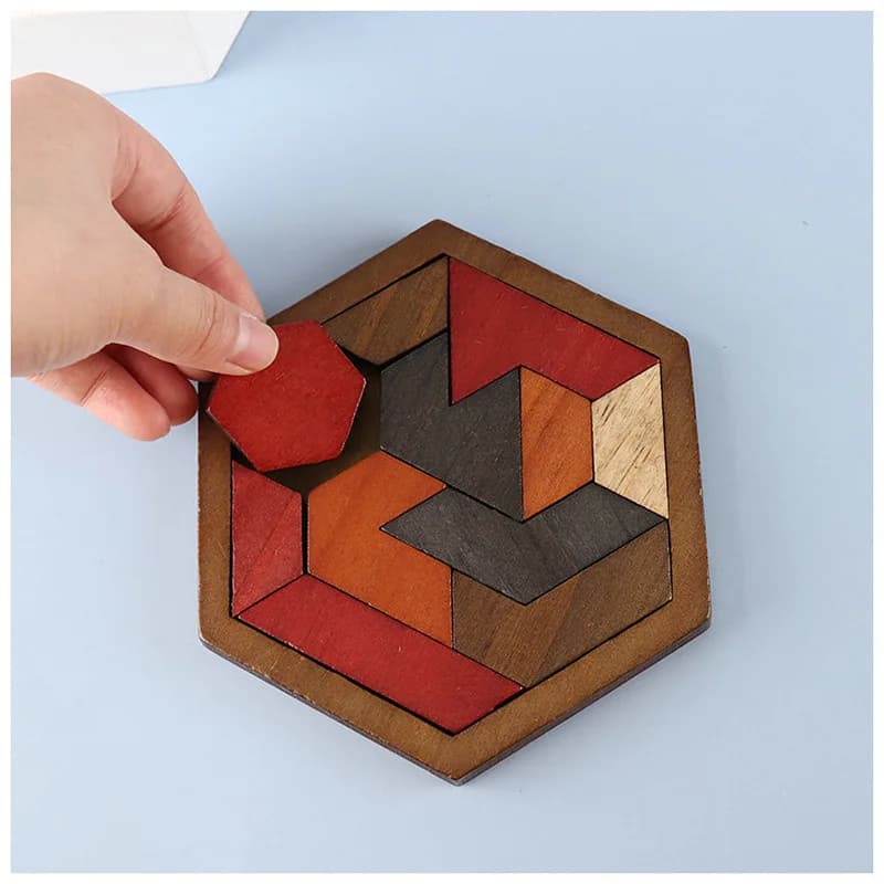 Puzzle esagonale in legno: rompicapo per adulti, comprendendo 11 pezzi di puzzle ad incastro, un gioco di logica sfazzante ideale per t