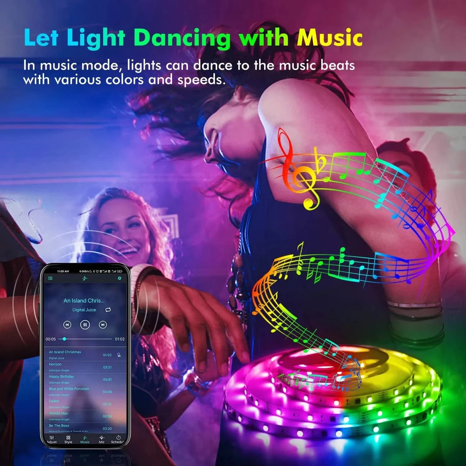 SMD 5050 Smart Bluetooth LED Strips with Remote Control via App, Diod Flexible Tape for TV Retro Lighting, Home Decoration and Games Room