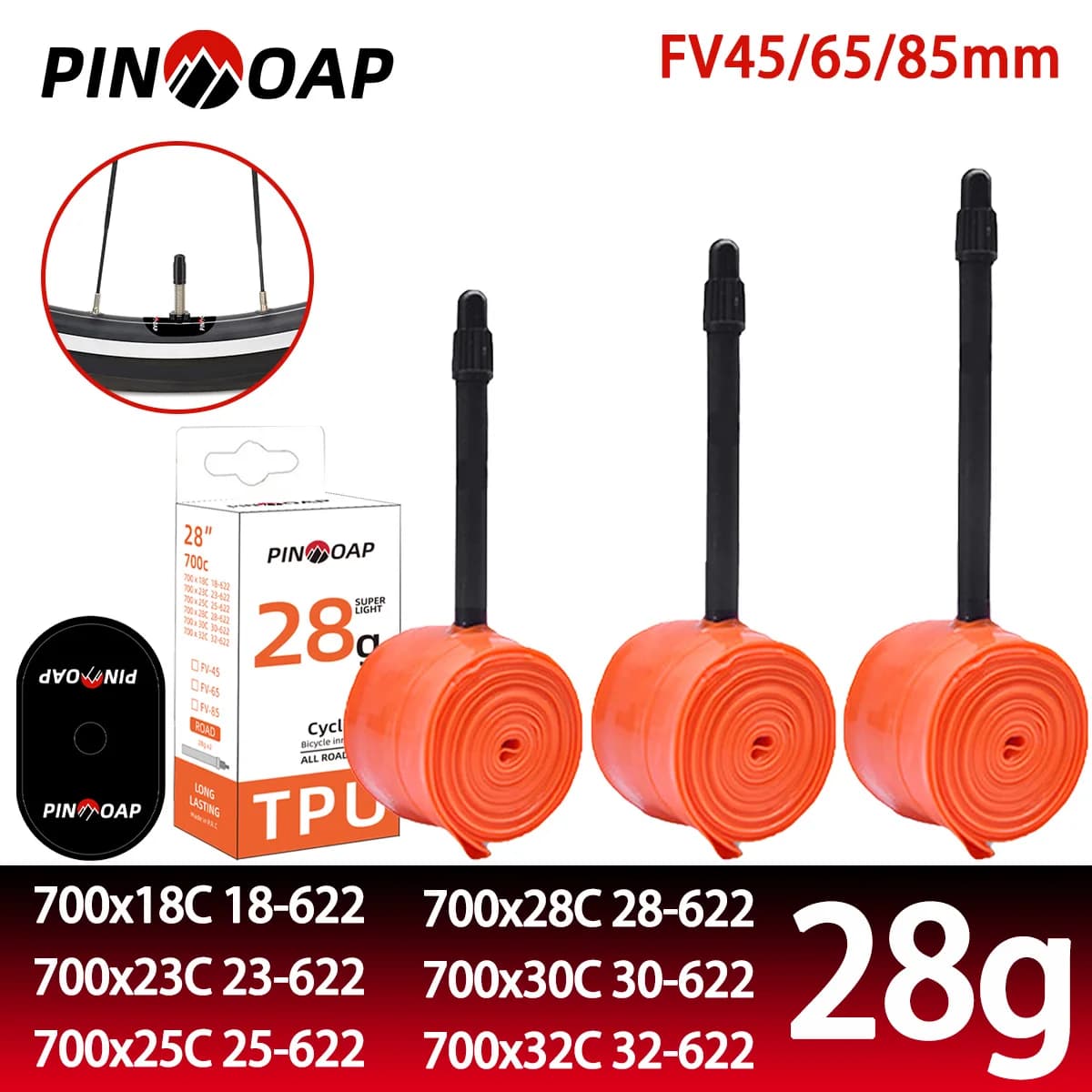PINMOAP 1/2PCS Camera d'aria in Tpu per bicicletta 28g Ugello francese ultraleggero Camera d'aria per bici da strada 700x18/23/25/28/30/32C FV45/65/85mm