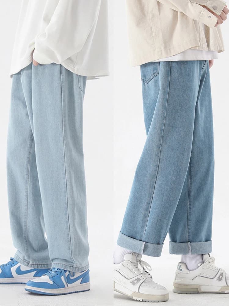 2023 nuovi jeans alla caviglia casual da uomo di moda coreana pantaloni classici da uomo in denim dritto a gamba larga azzurro grigio nero 3XL