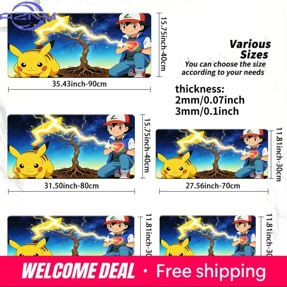 Tappetino per mouse da gioco Pokemon Ash & Pikachu Lightning Tree, tappetino da scrivania antiscivolo